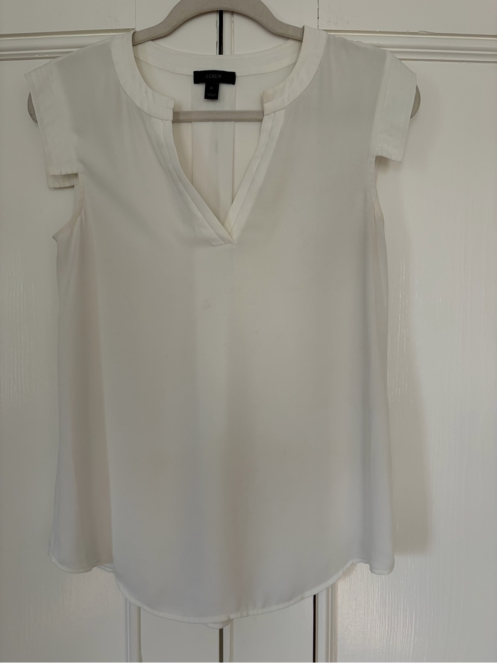 J. Crew White Cap-Sleeve V-Neck Blouse